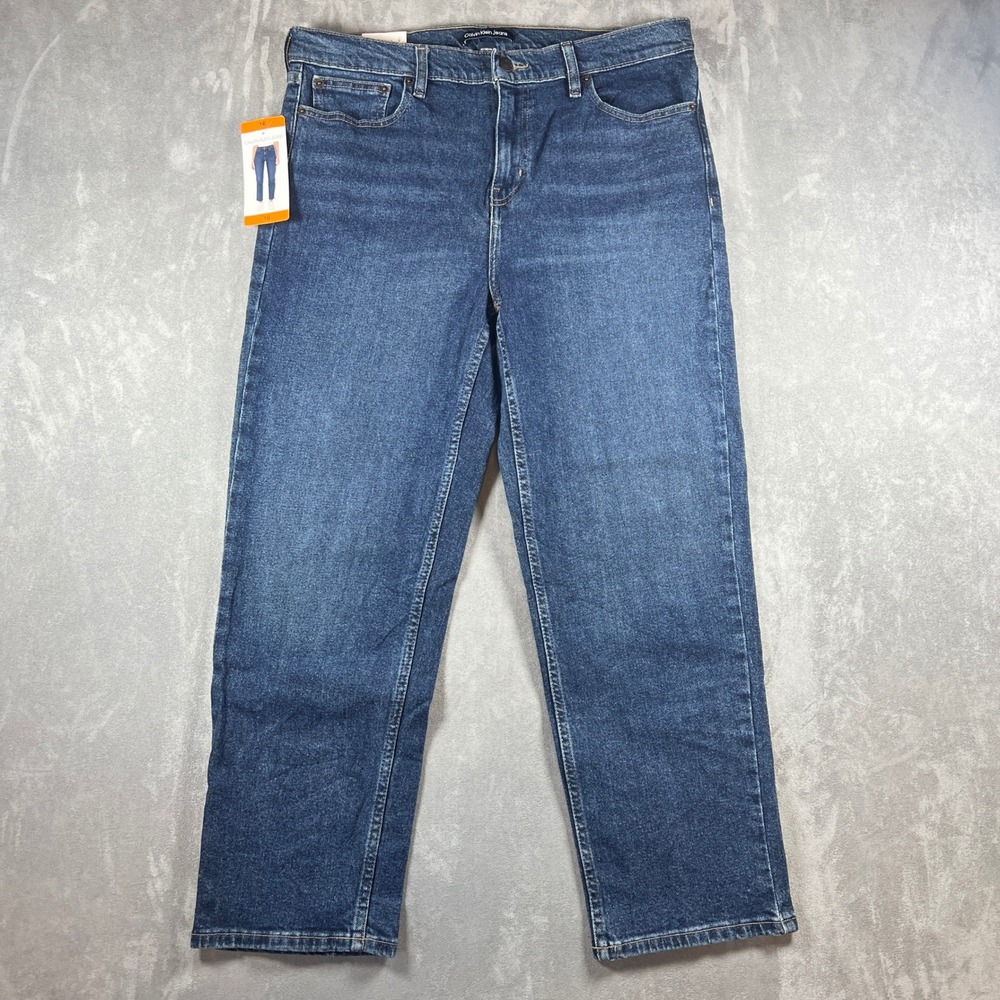 NWT Calvin Klein Jeans Womens Size 16 Dark Blue Straight Leg Denim Jeans 1829063